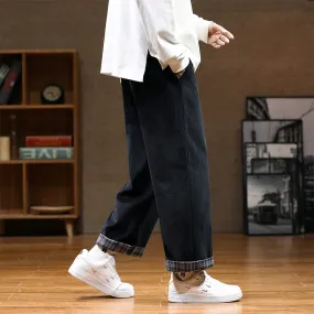 Mens Corduroy Pants Autumn and Winter Straight Loose Trousers Vintage Curling Wide Leg Men's Casual Pants
