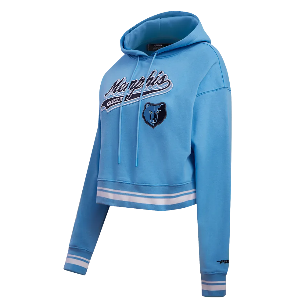 NBA MEMPHIS GRIZZLIES SCRIPT TAIL WOMEN'S RIB FLC CROPPED PO HOODIE (UNIVERSITY BLUE)