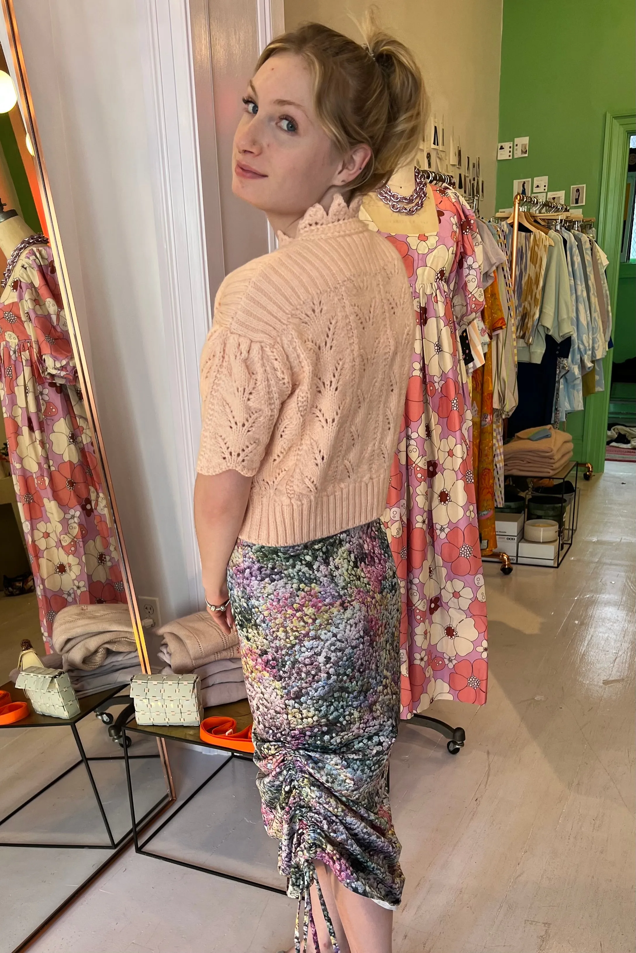 No Wallflower Project - Satin convertible ripple Midi Skirt - Rainbow Gypsophila