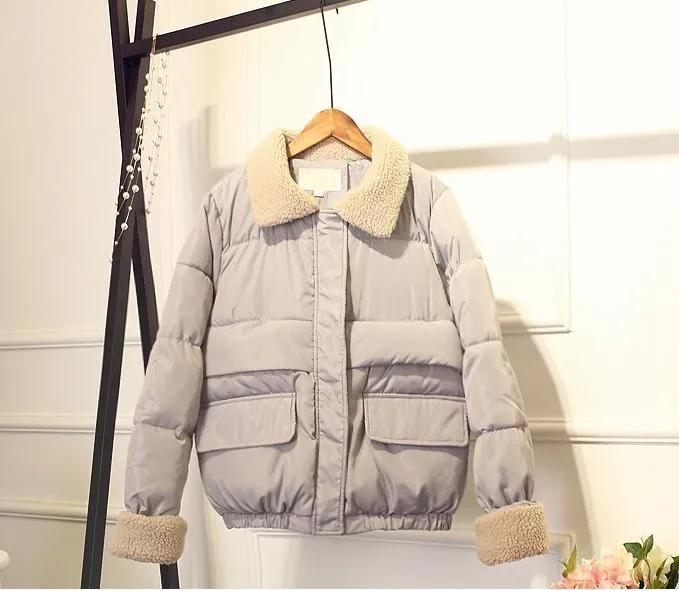 Padded Fluffy Collar Basic Pastel Colors Warm Coat Jacket