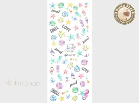 Pastel Seashell Seahorse Starfish Water Slide Nail Art Decals - 1 pc (DS-217)