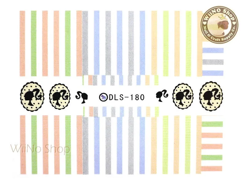Pastel Stripe Line Water Slide Nail Art Decals - 1pc (DLS-180)