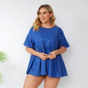 Plus Size Short Sleeve Striped Print Tunic Casual Blouse