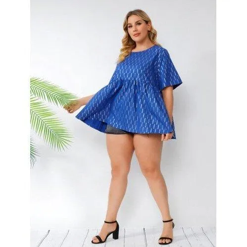 Plus Size Short Sleeve Striped Print Tunic Casual Blouse