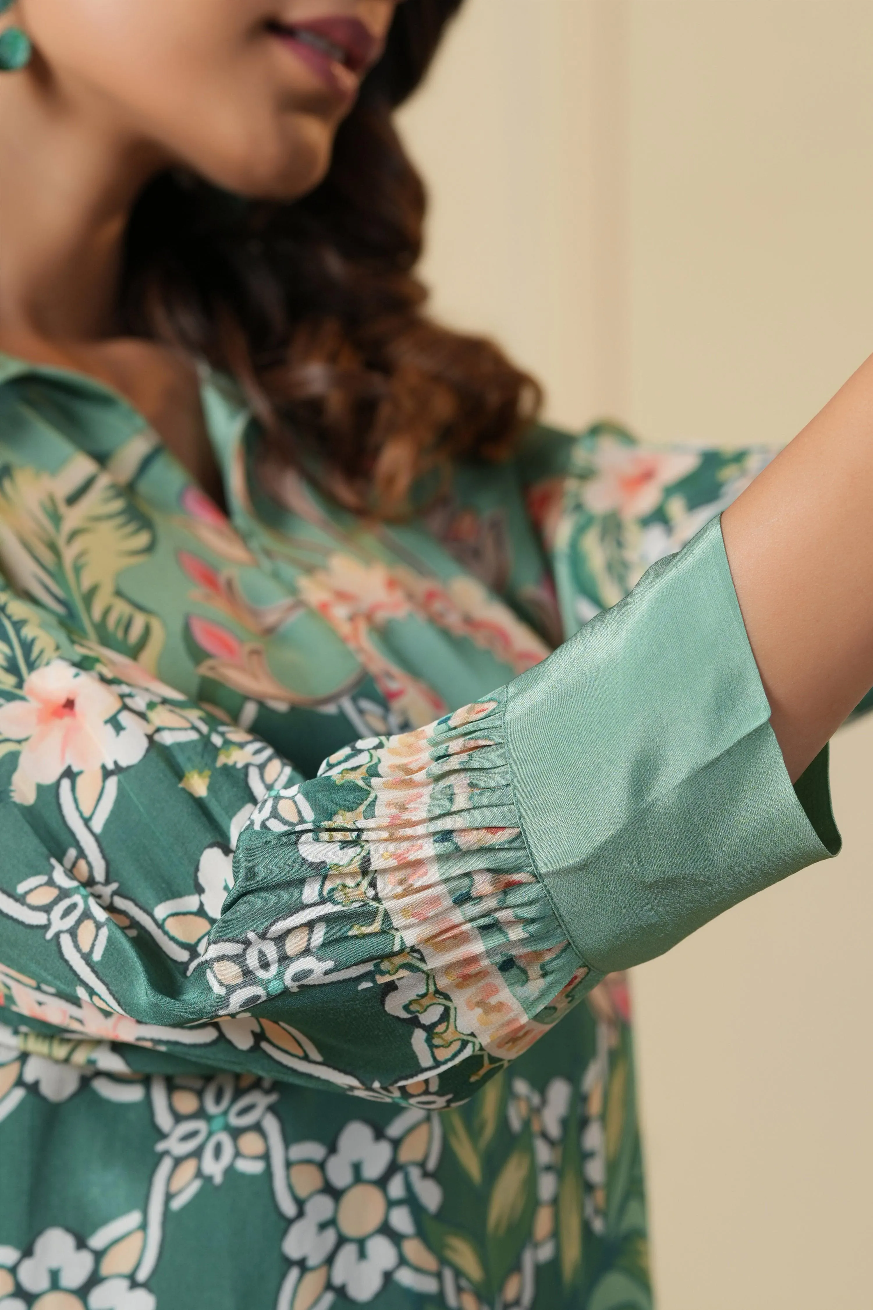 Sea Green Printed Tunic & Trouser Co-Ord Set