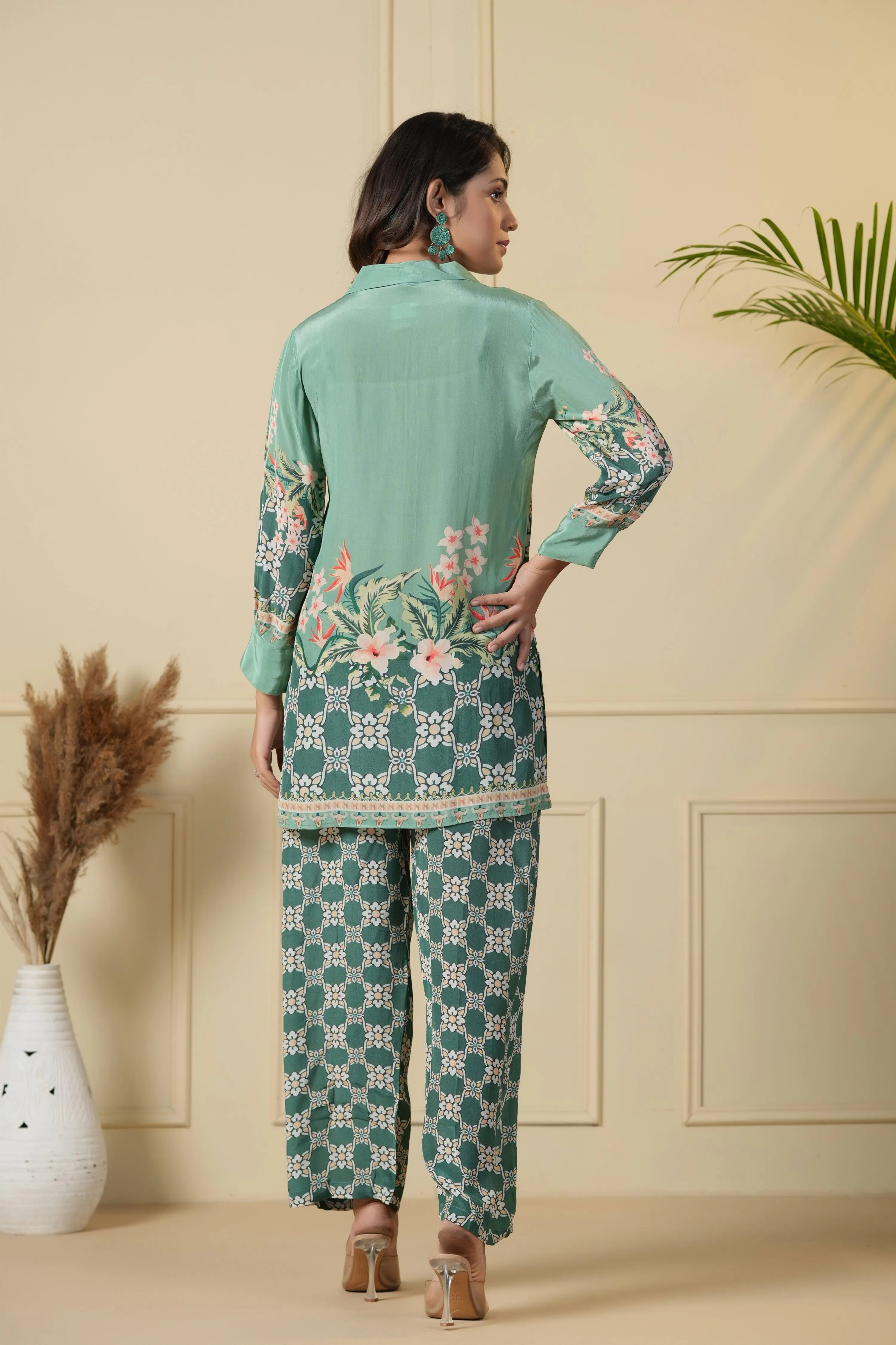 Sea Green Printed Tunic & Trouser Co-Ord Set