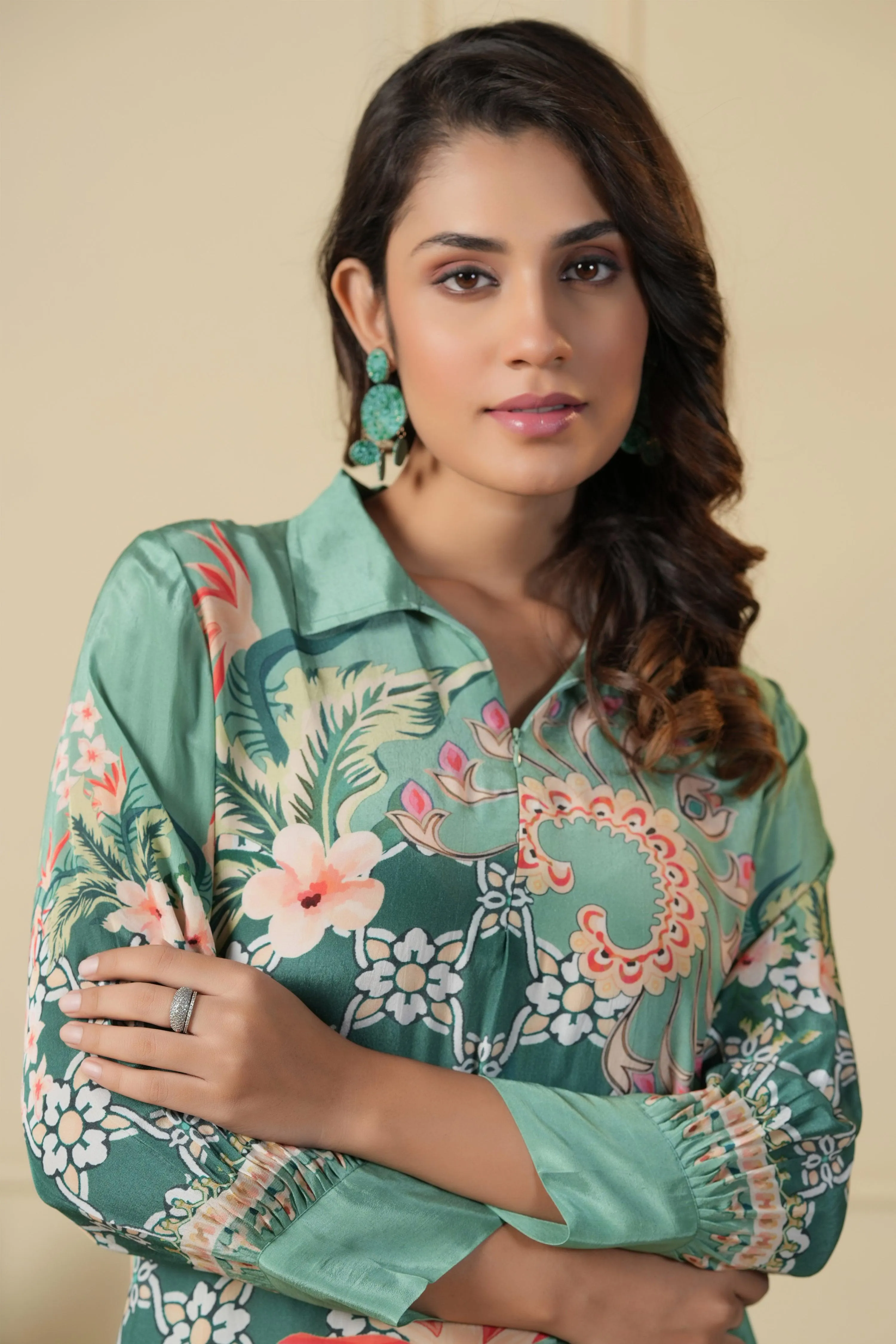Sea Green Printed Tunic & Trouser Co-Ord Set