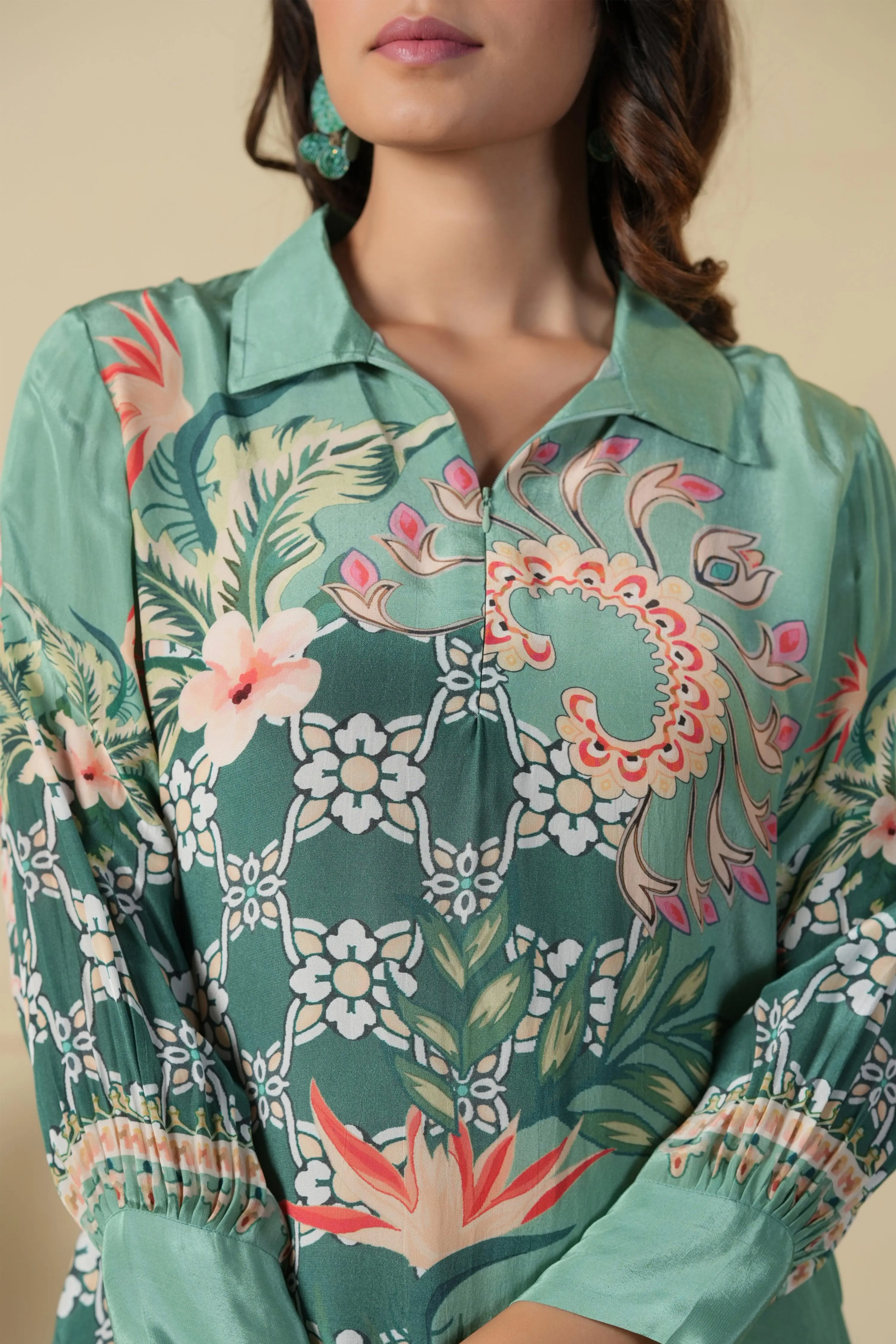 Sea Green Printed Tunic & Trouser Co-Ord Set
