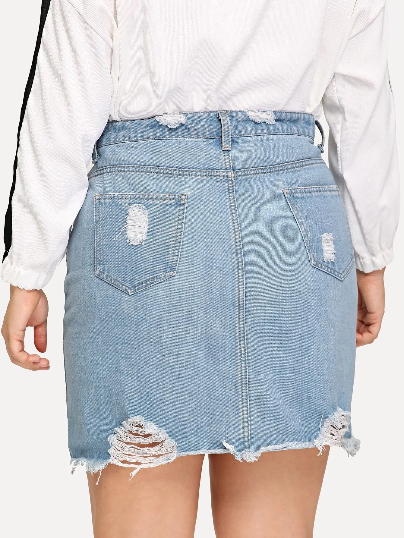 SHEIN Plus Ripped Raw Hem Denim Skirt