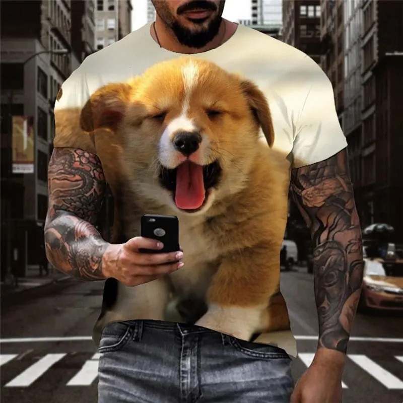 tshirt dog tee shirt Puppy Cute animal Casual men's big Smart dogs art costume