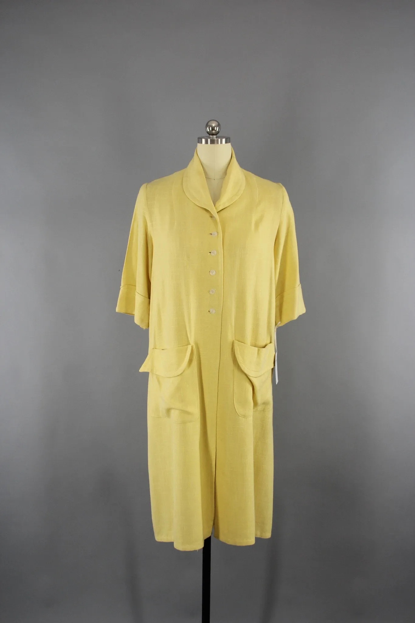 Vintage 1950s Yellow Linen Jacket Duster