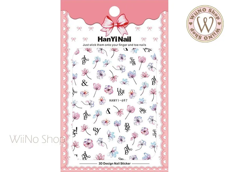 Watercolor Pastel Flower Adhesive Nail Art Sticker - 1 pc (HY-697)