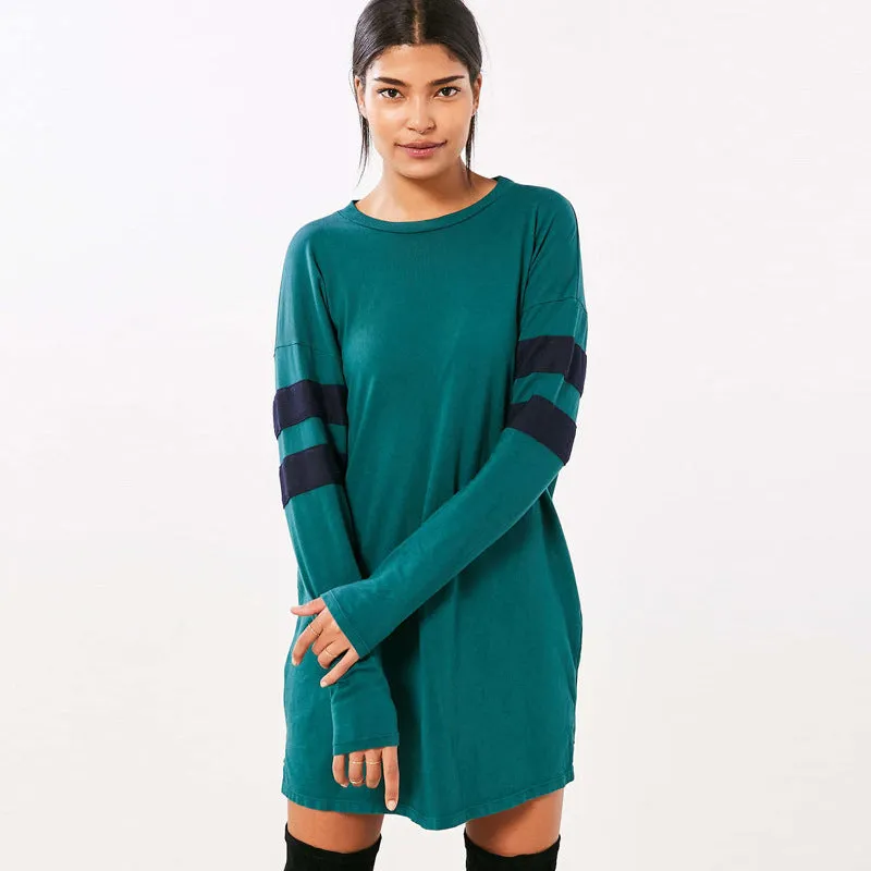 Women long-sleeved fashion stitching striped dress