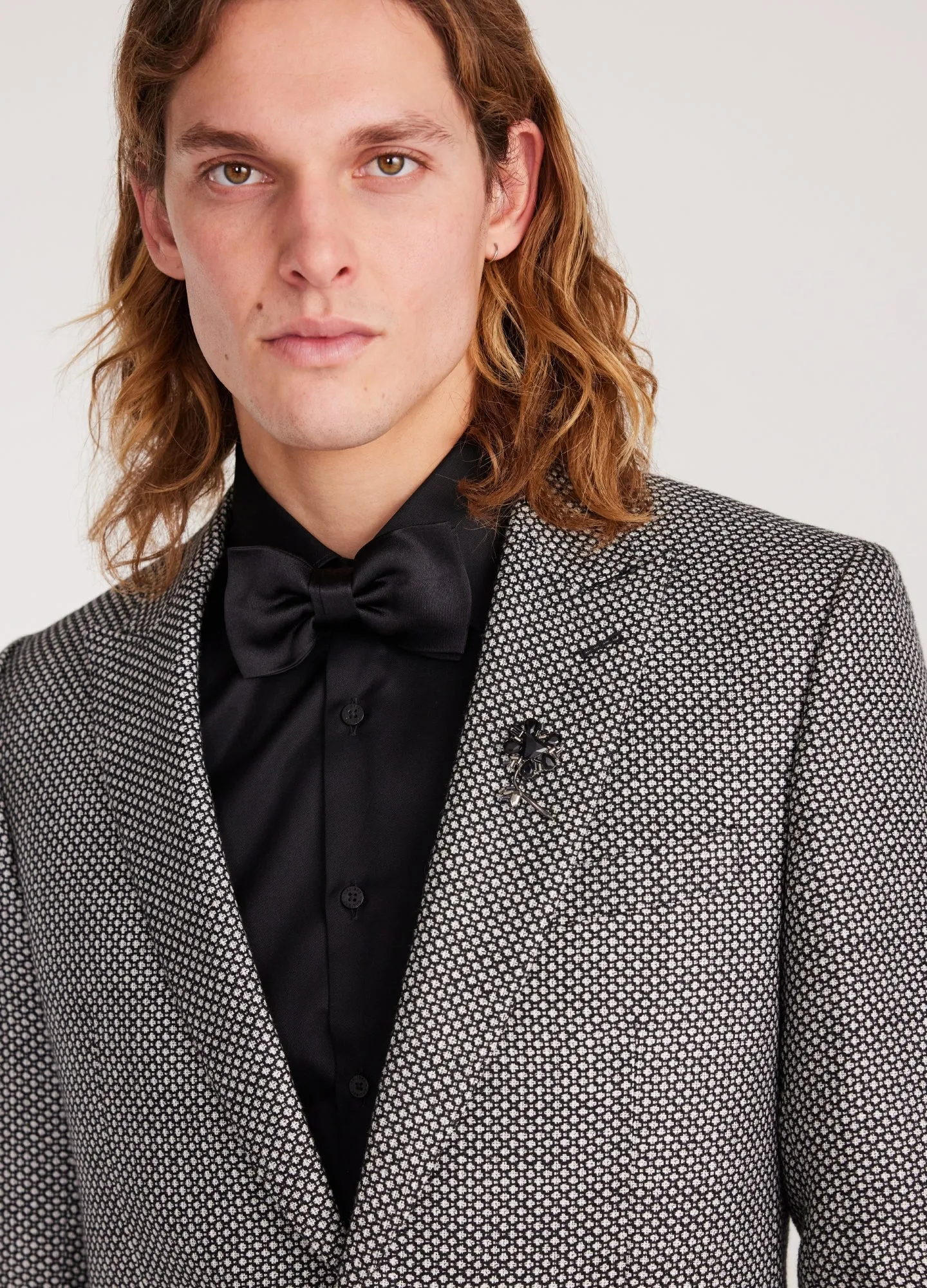 Wool Silk Linen Check Blazer Black