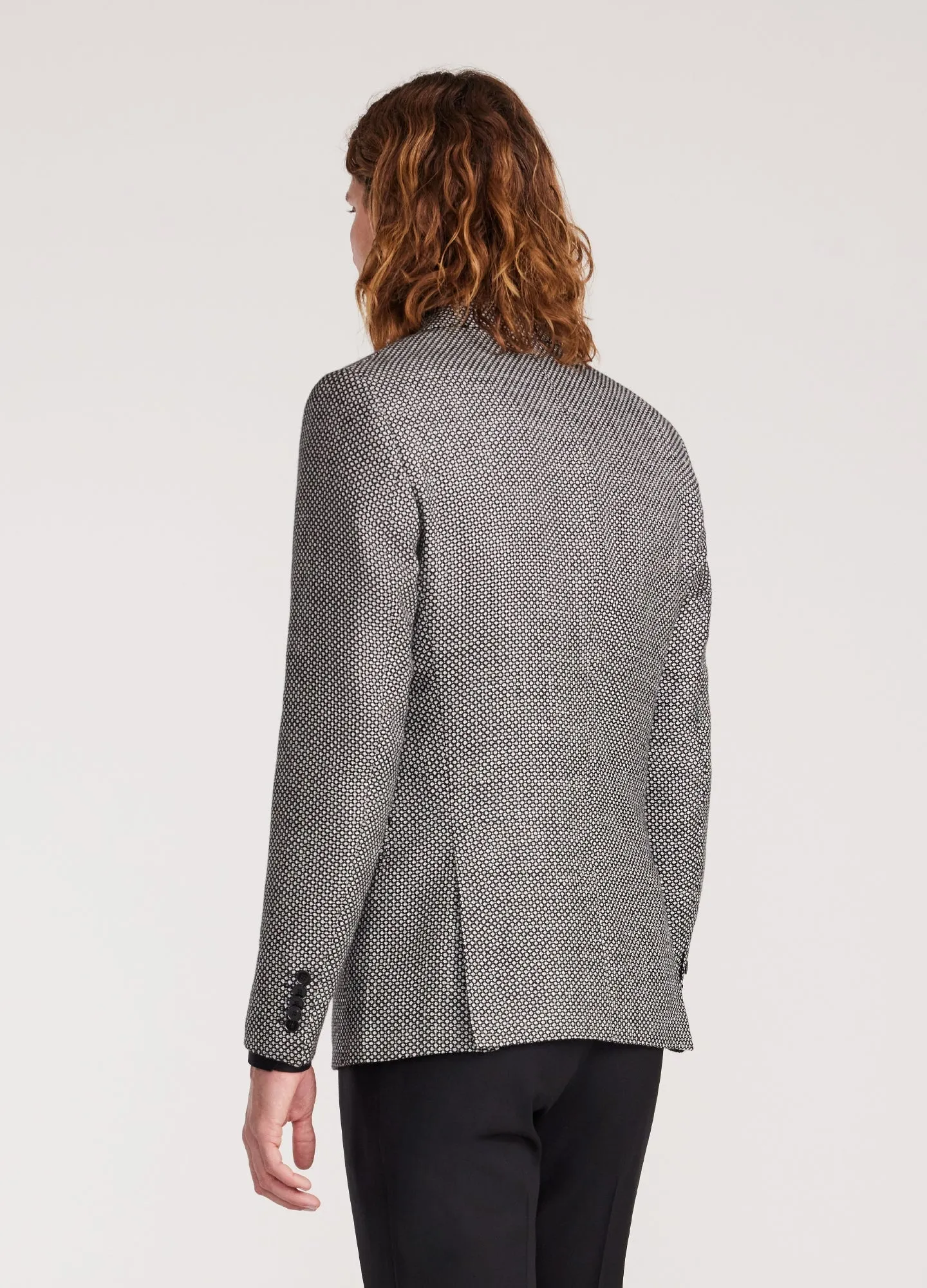 Wool Silk Linen Check Blazer Black